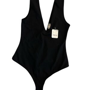 Free People Black Bodysuit with Deep V-Neck